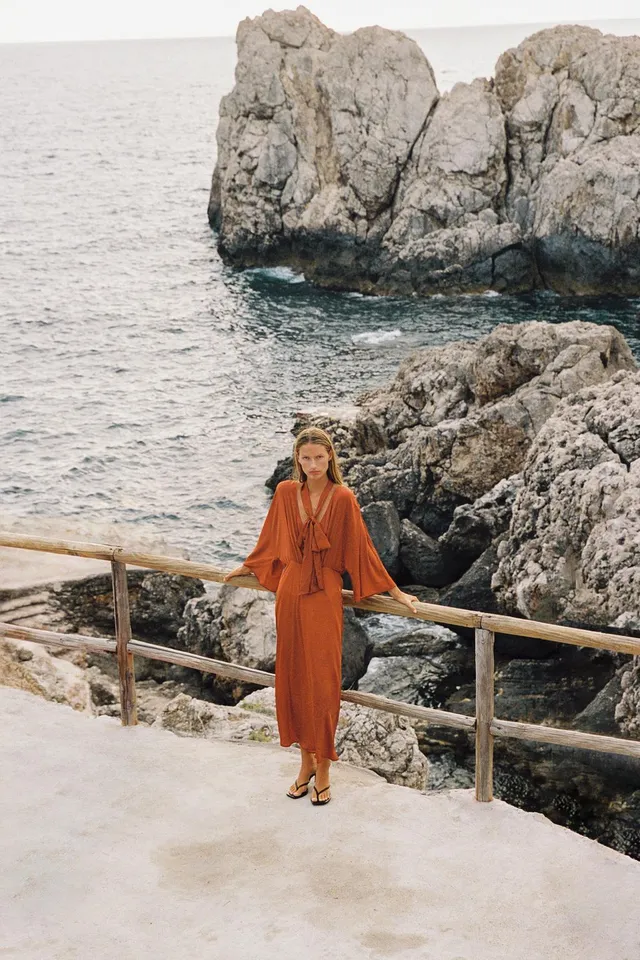 SATIN SCARF-EFFECT MIDI DRESS