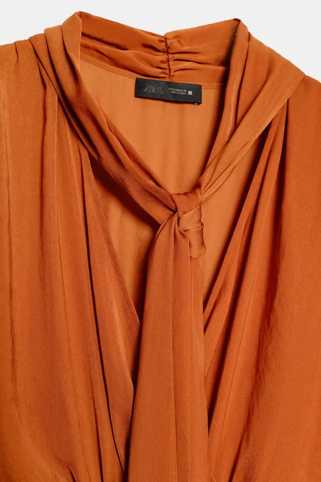 SATIN SCARF-EFFECT MIDI DRESS – image 10