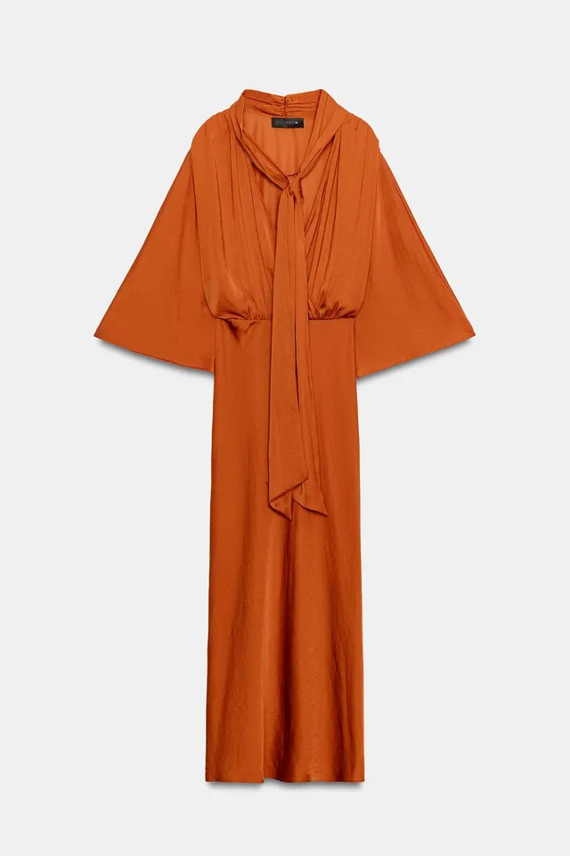 SATIN SCARF-EFFECT MIDI DRESS – image 8