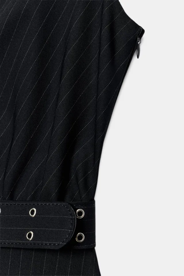PINSTRIPE BELTED DRESS – image 8