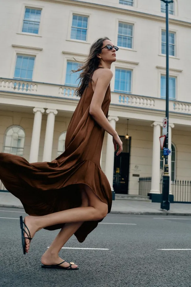 ASYMMETRIC SATIN MIDI DRESS – image 2