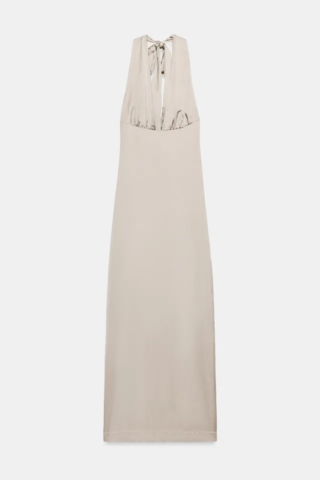 LONG SATIN HALTER DRESS – image 2