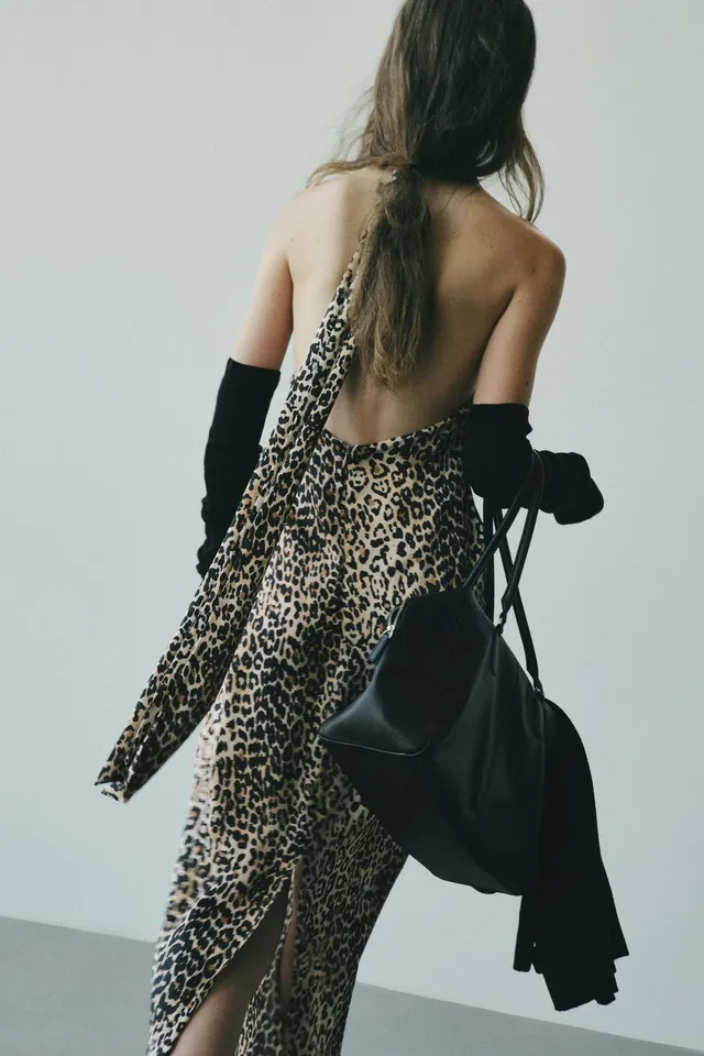 LONG SATIN HALTER DRESS – image 2