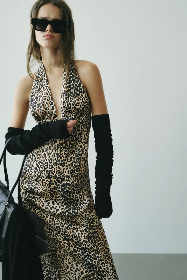 LONG SATIN HALTER DRESS – image 3