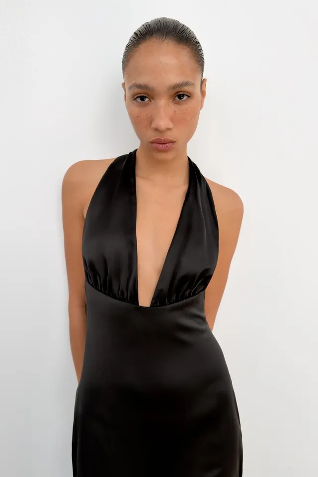 LONG SATIN HALTER DRESS – image 2