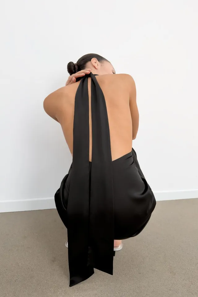 LONG SATIN HALTER DRESS – image 4