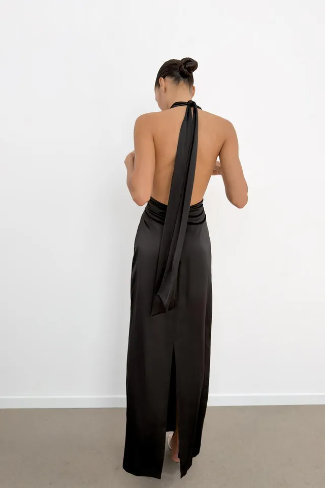 LONG SATIN HALTER DRESS – image 5