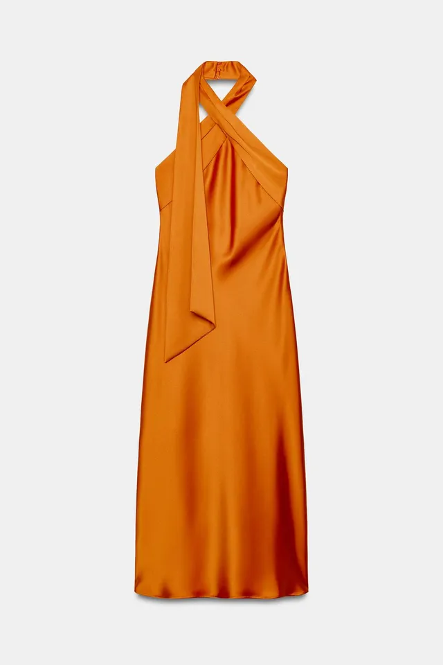 SATIN HALTER MIDI DRESS – image 3