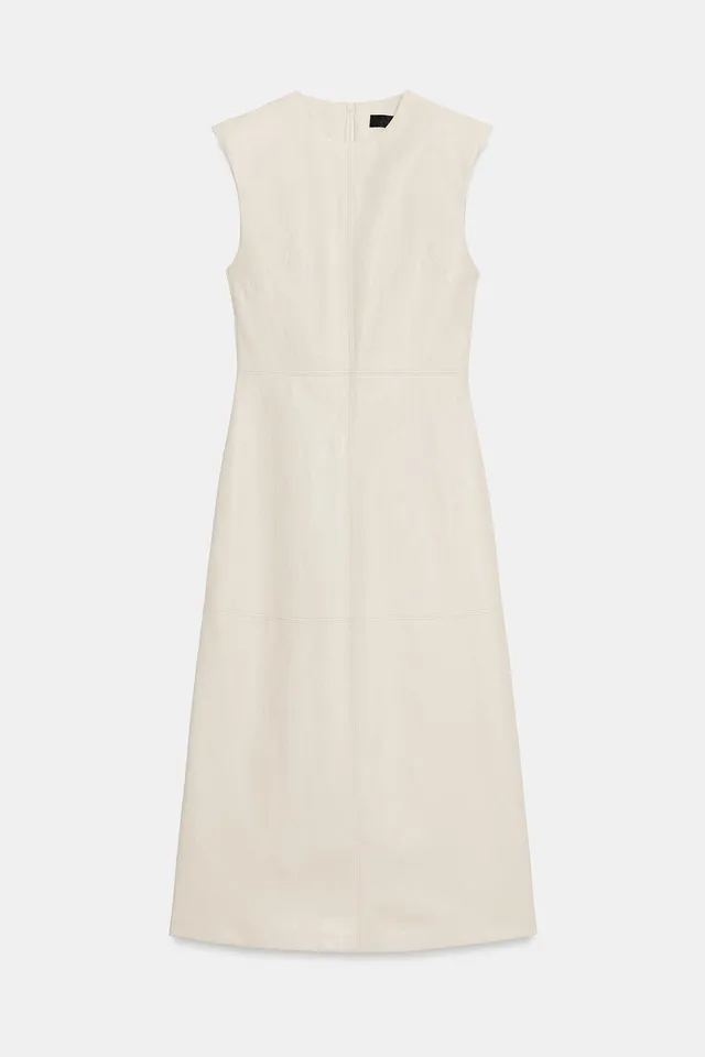 Leather effect midi dress with shoulder pads – image 7