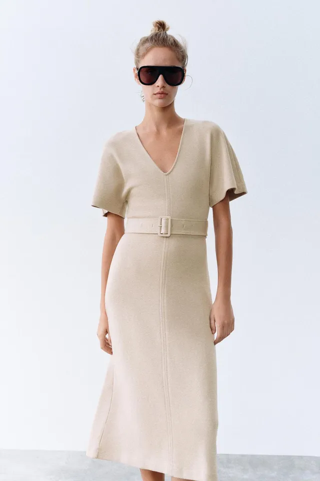 SOFT MIDI DRESS WITH BELT – image 2