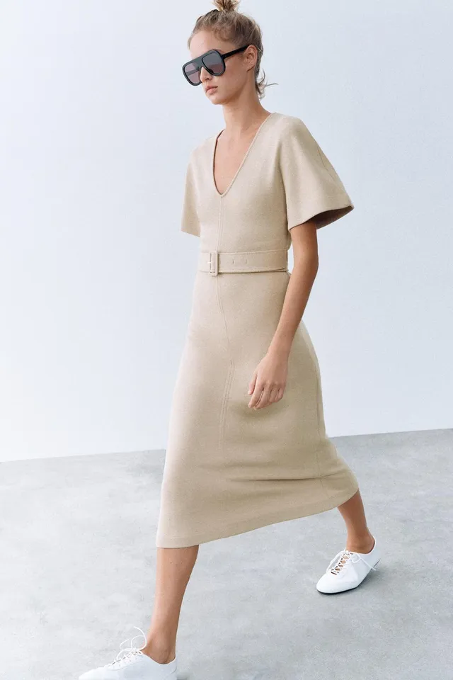 SOFT MIDI DRESS WITH BELT – image 3