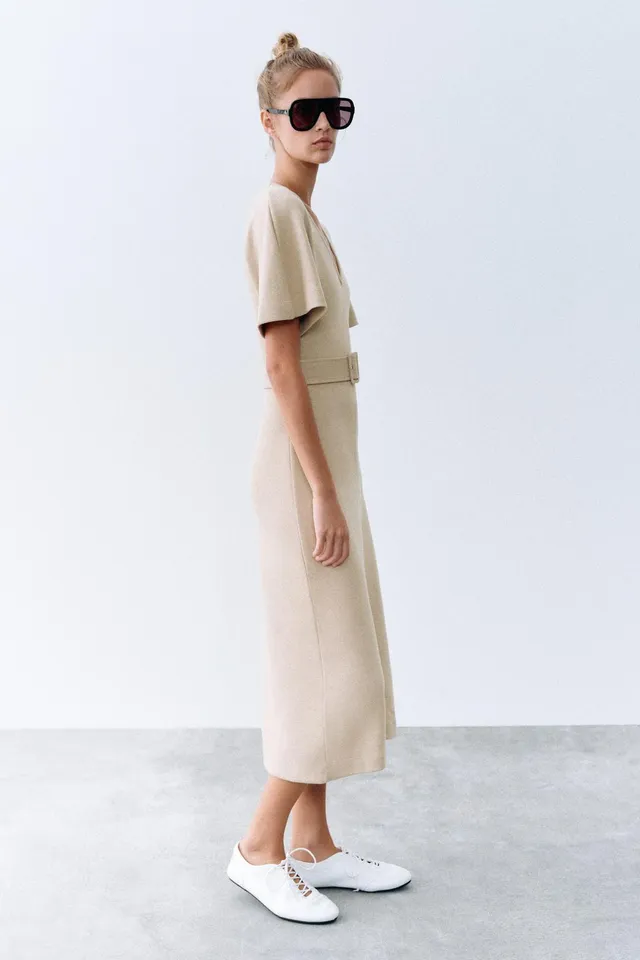 SOFT MIDI DRESS WITH BELT – image 4
