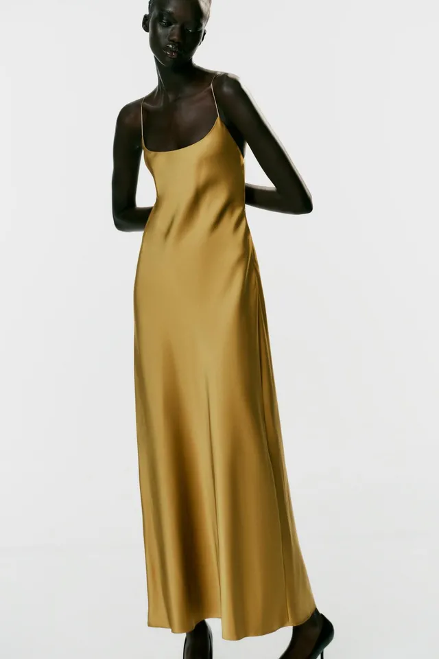 OPEN-BACK SATIN MIDI DRESS