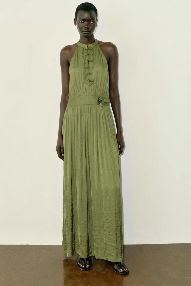 MAXI HALTER DRESS WITH FROG FASTENING