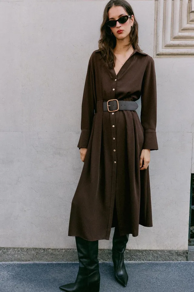 BELTED MIDI SHIRT DRESS