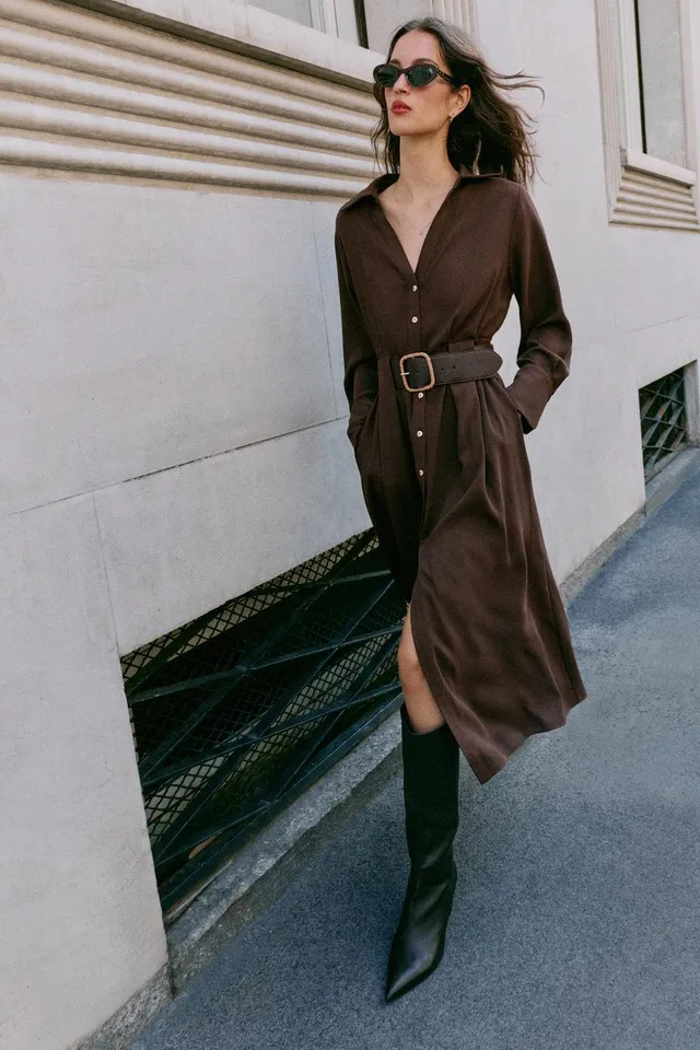 BELTED MIDI SHIRT DRESS – image 2