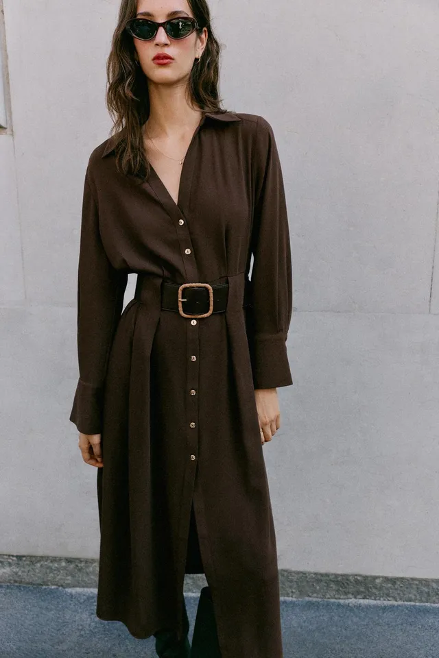 BELTED MIDI SHIRT DRESS – image 3