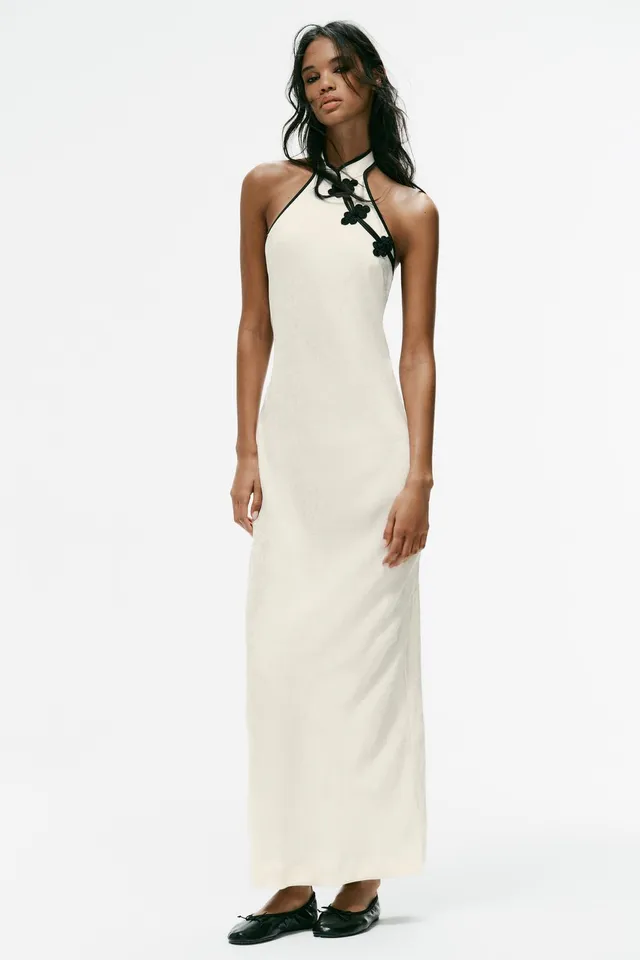 JACQUARD MIDI DRESS WITH FROG FASTENING
