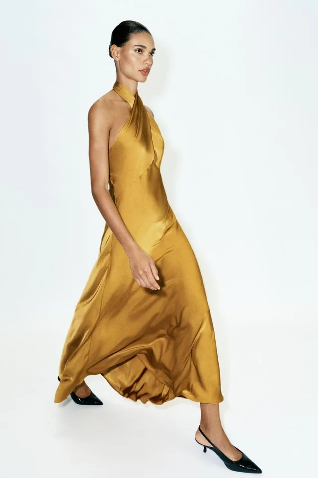 SATIN HALTER MIDI DRESS – image 2