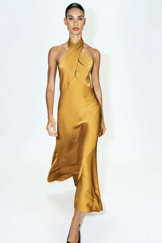SATIN HALTER MIDI DRESS – image 3