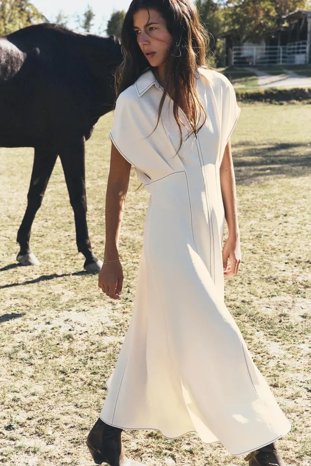 CONTRAST TOPSTITCHING midi dress