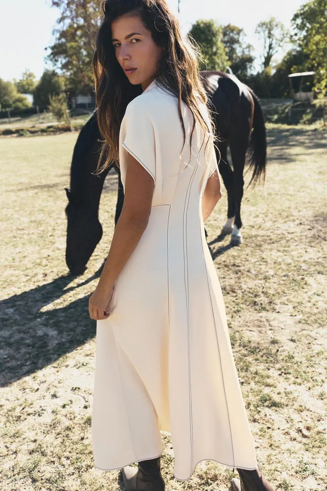 CONTRAST TOPSTITCHING midi dress – image 4
