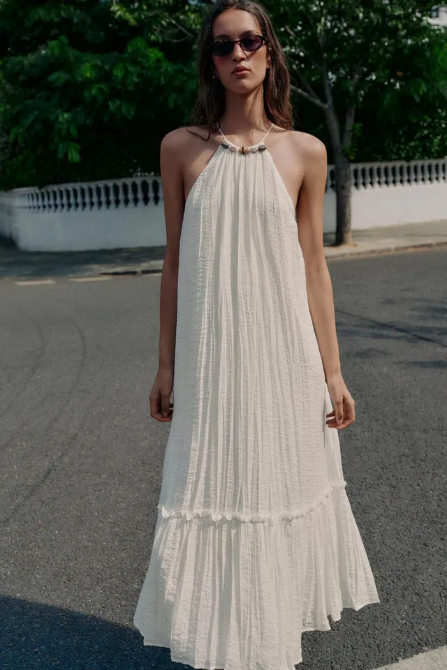 BEADED CRINKLE-EFFECT MIDI DRESS – image 2