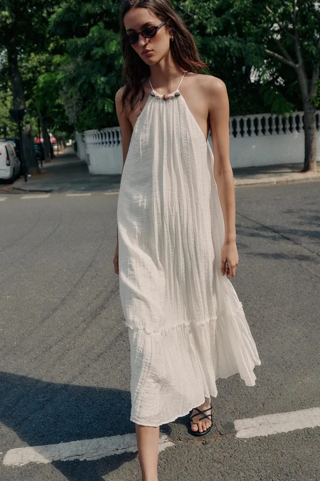 BEADED CRINKLE-EFFECT MIDI DRESS – image 6