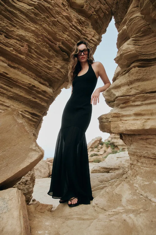 COMBINED KNIT HALTER DRESS
