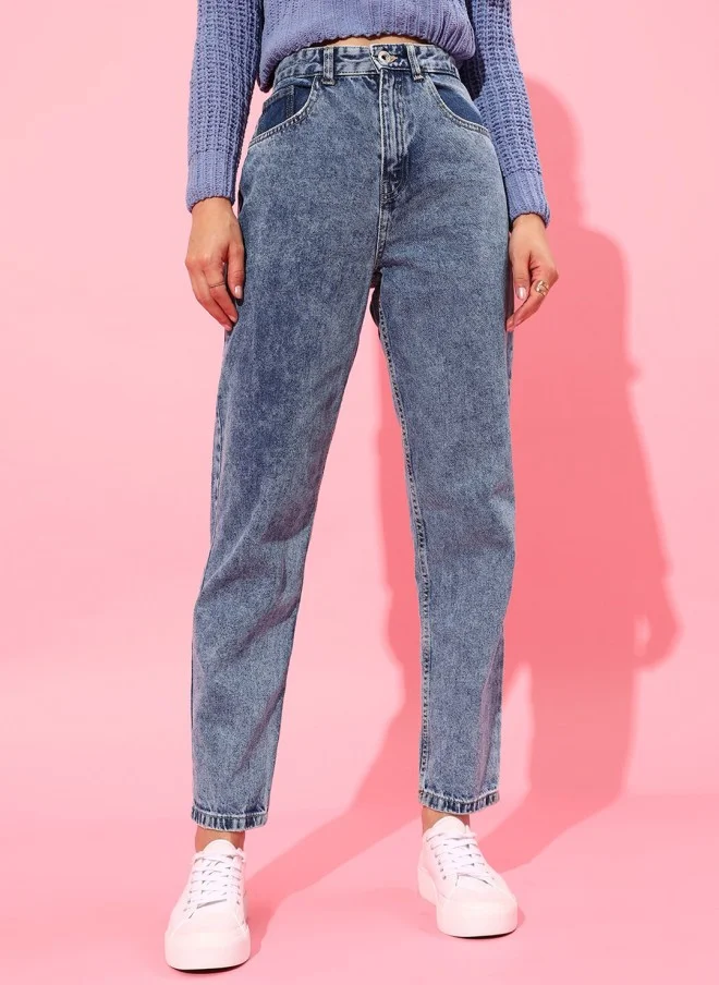 Women's High-Rise Mom Fit Cropped Jeans Blue