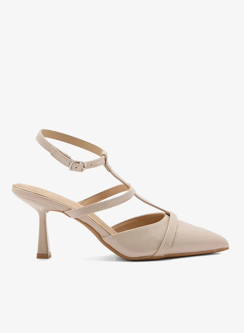 T-Bar Heeled Pump Taupe