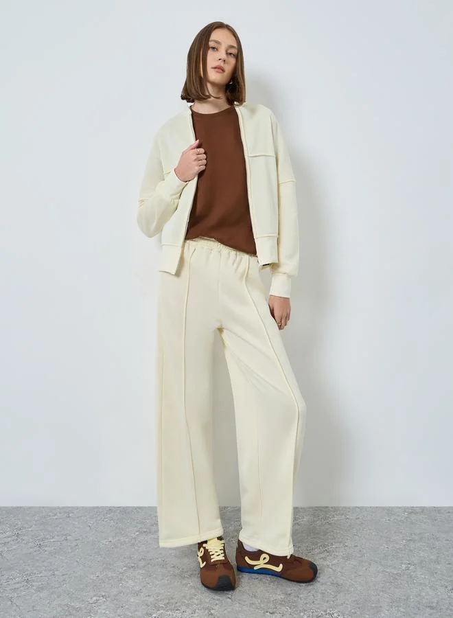 Regular Fit Zip Jacket and Pants Set Cream