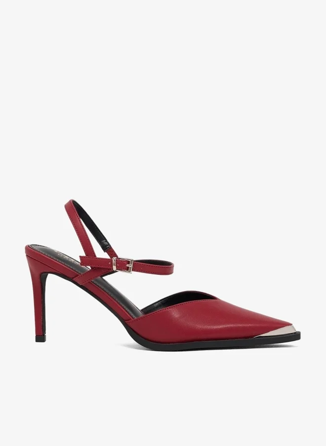 Metallic Trim Ankle Strap High Heel Pumps Vivid Burgundy