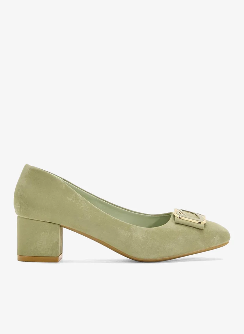Low Block Heel Pumps Green