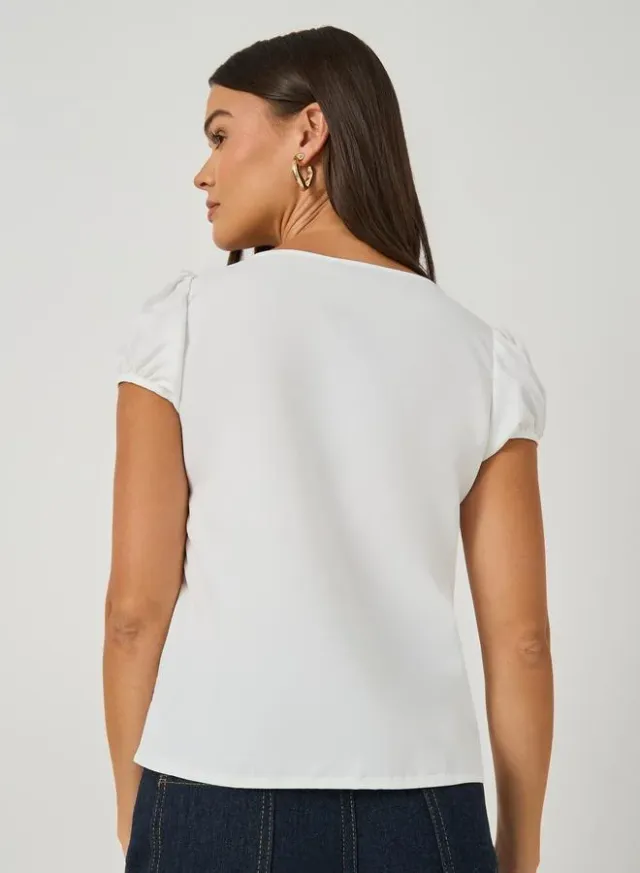Styli Women's White Casual Top with Puff Sleeves and Gathered Detail – image 4