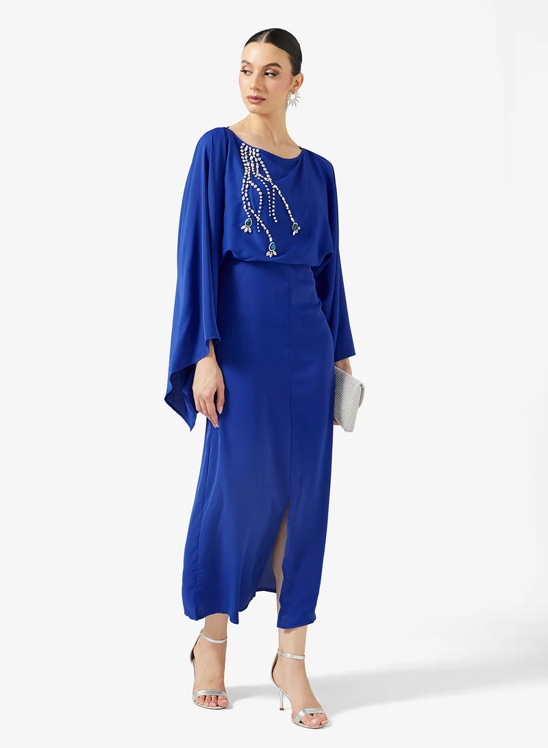 Cape Slit Dress Bright Blue