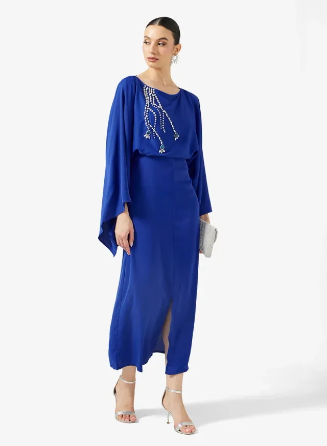 Cape Slit Dress Bright Blue