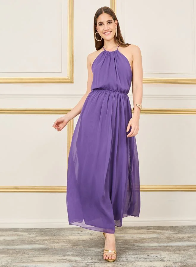 Halter Neck Sheath Maxi Dress Purple