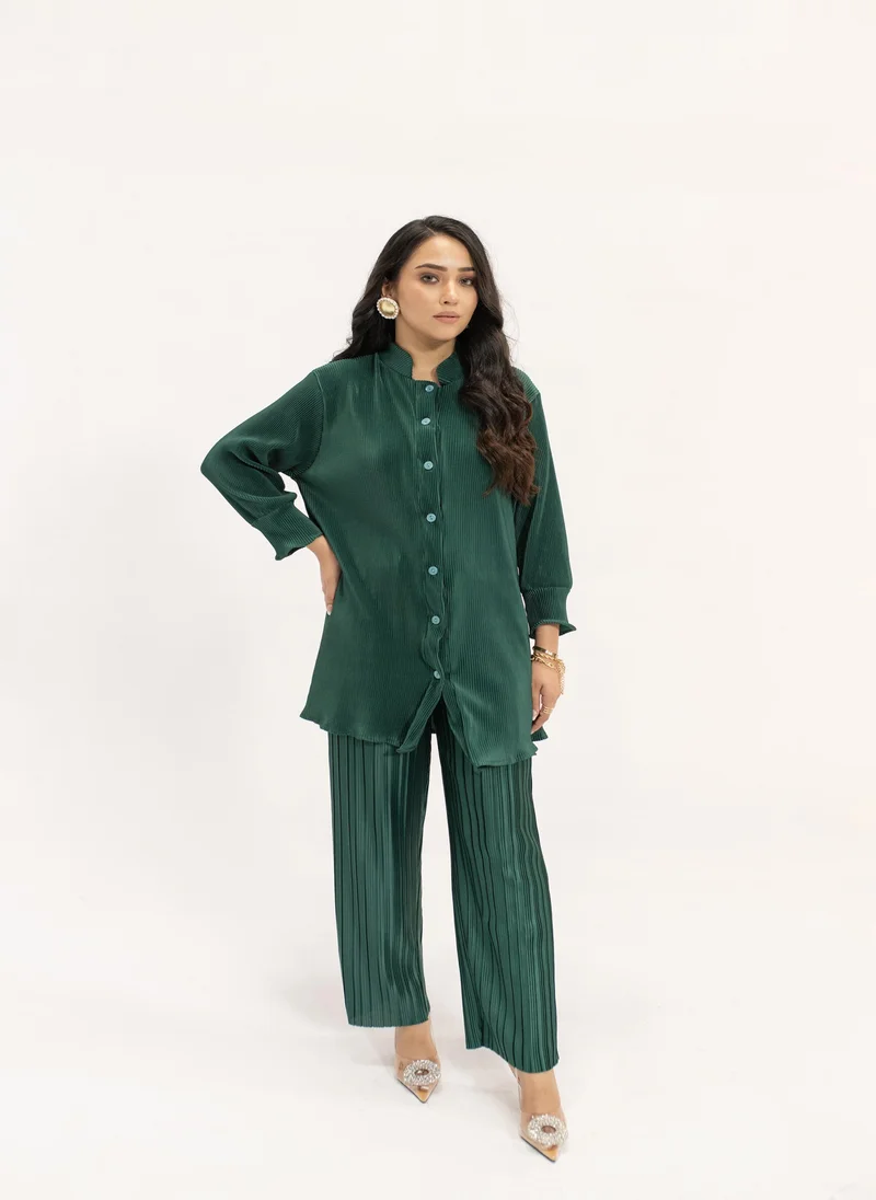 Contrast Pleated Suit Green