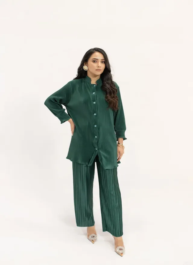 Contrast Pleated Suit Green