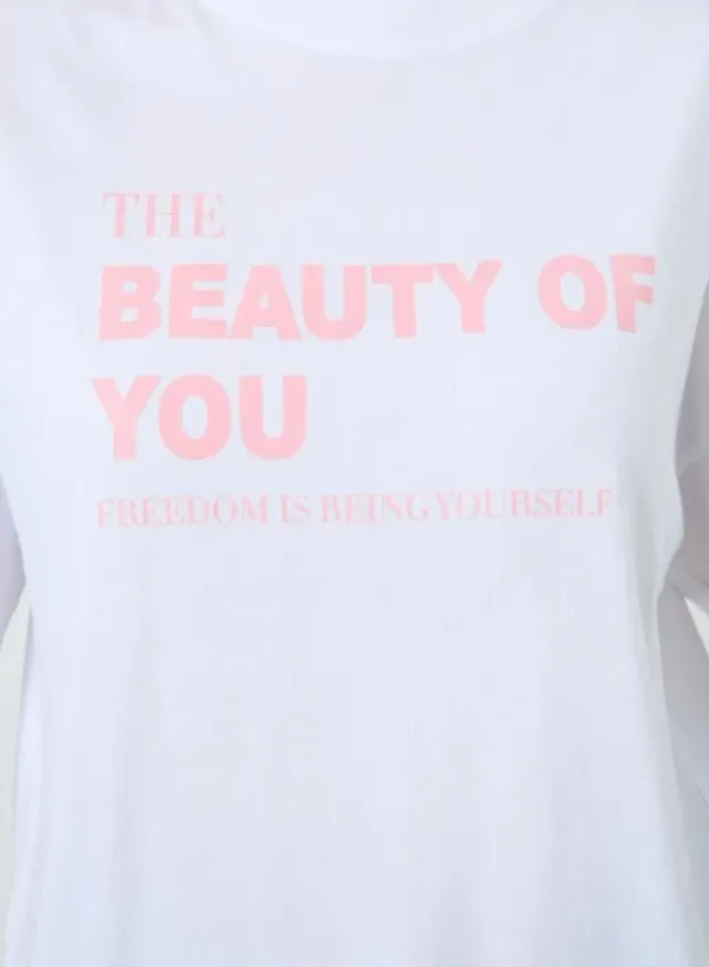 Women's Slogan Print Oversized T-Shirt White – image 4