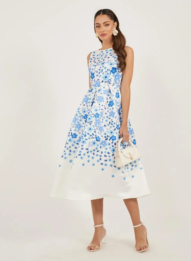 Styli Floral Pleated A-Line Midi Dress