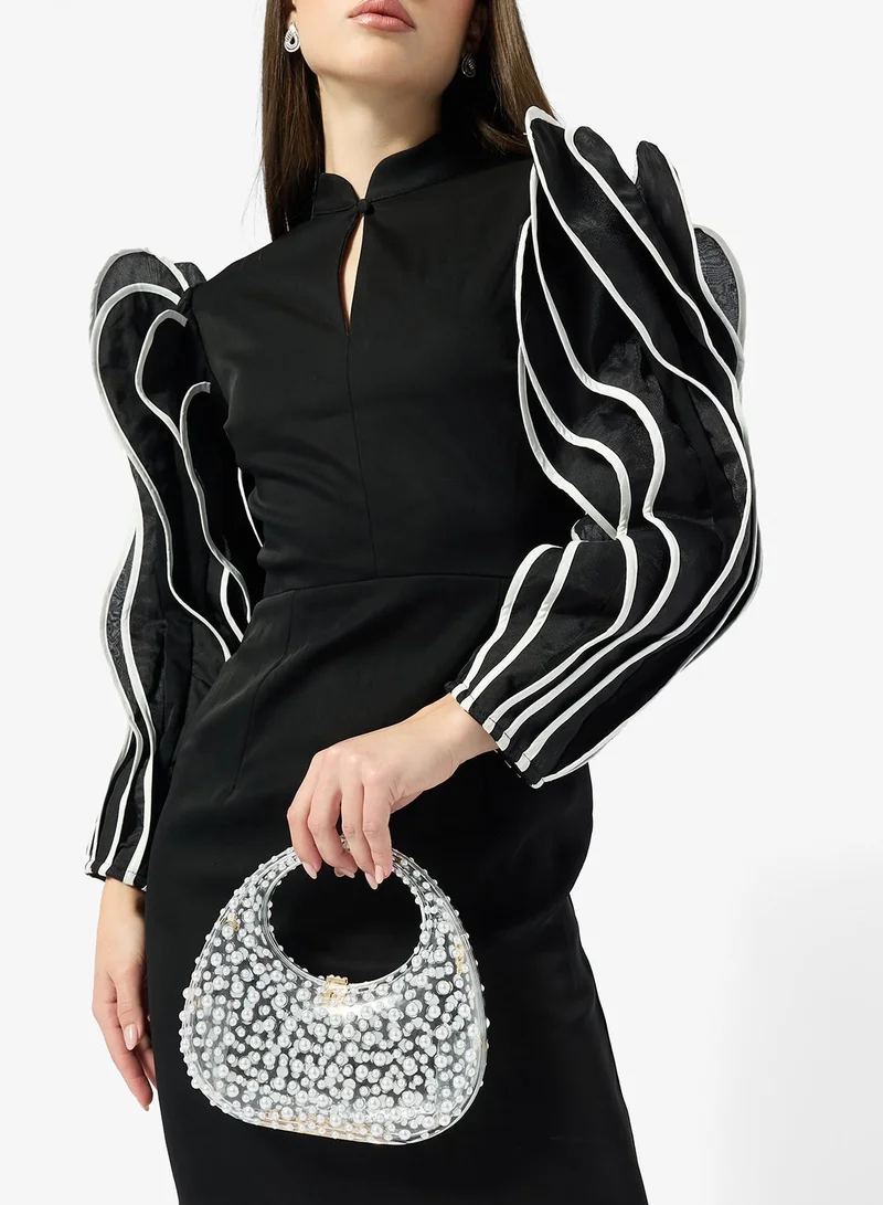Glass Like Pearl Embellished Statement Bag