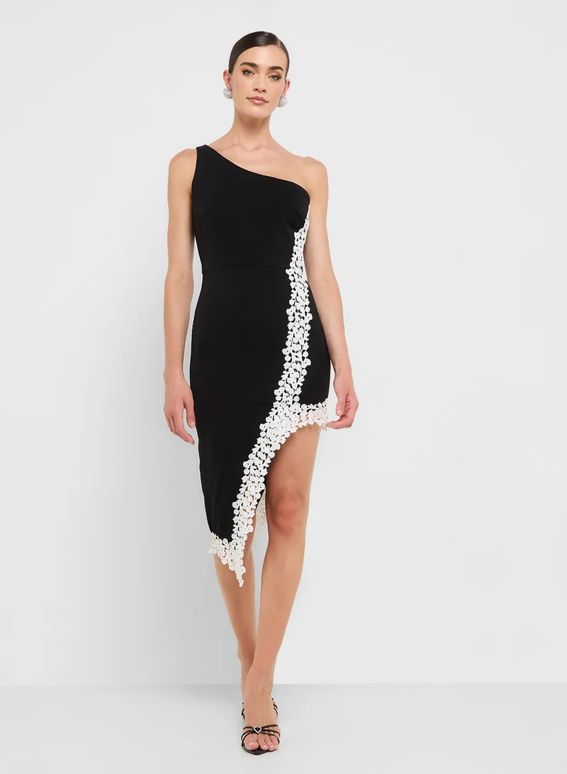 Eclat Luxe Asymmetric One-Shoulder Lace Dress