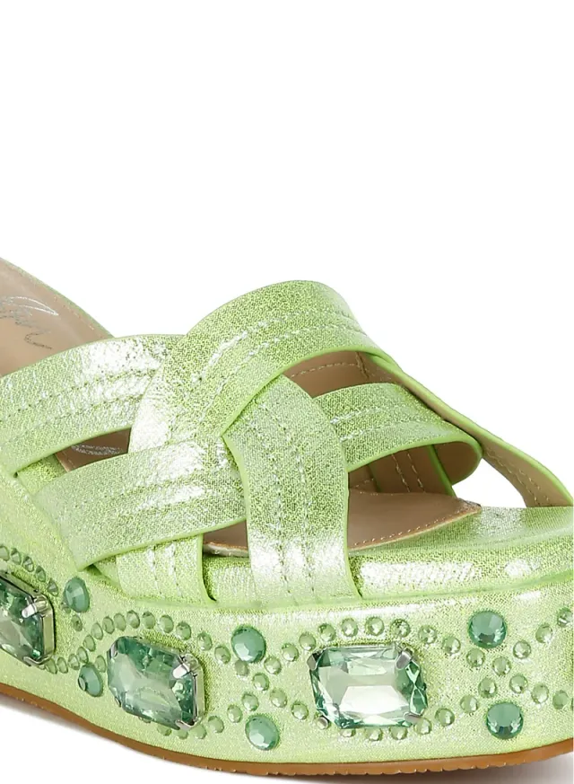 Chunky Rhinestone Cut-Out Sandals Pewter – image 6