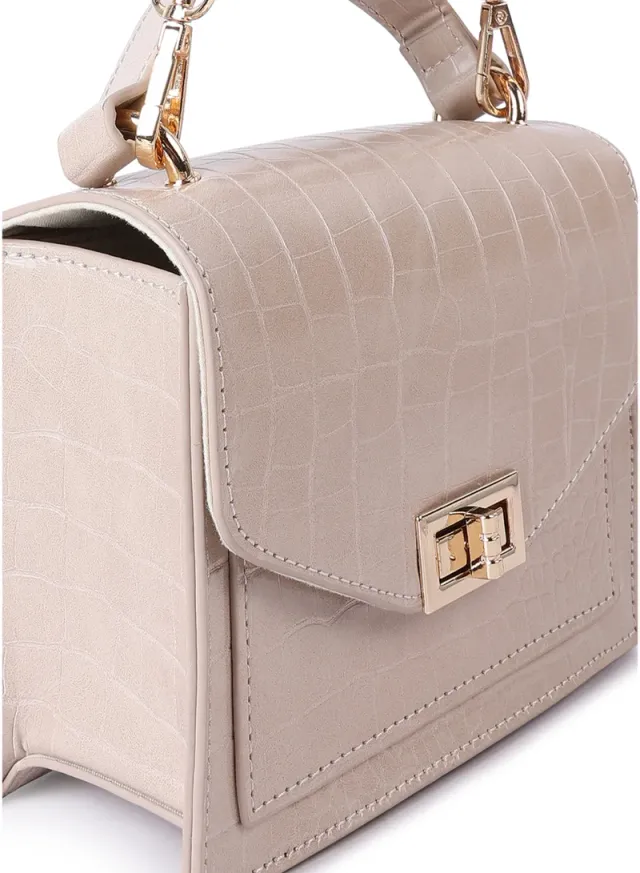Nude Mini Crossbody Bag with Croc Texture and Adjustable Strap – image 5