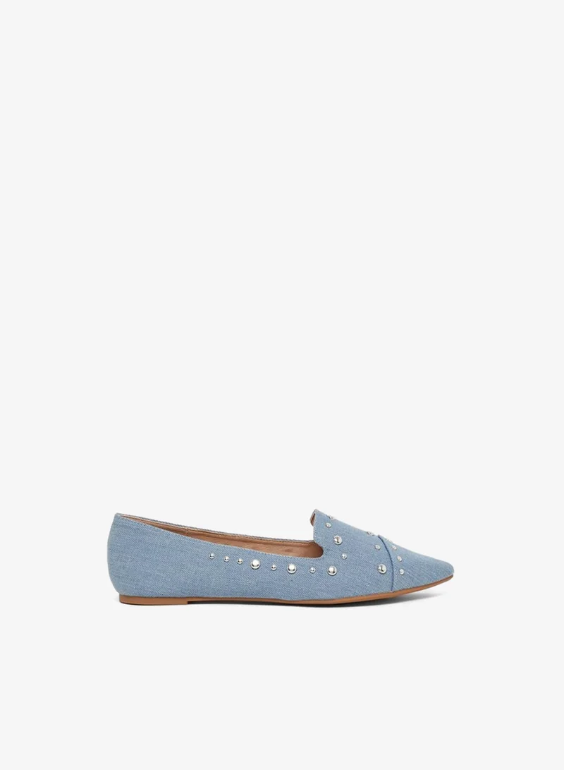 Styli Embellished Denim Pointed Toe Slip On Shoes Light Periwinkle Blue