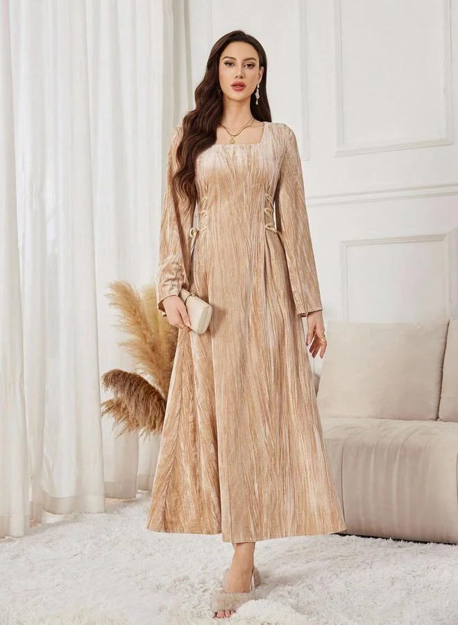 Textured Tie-Waist Maxi Dress Beige