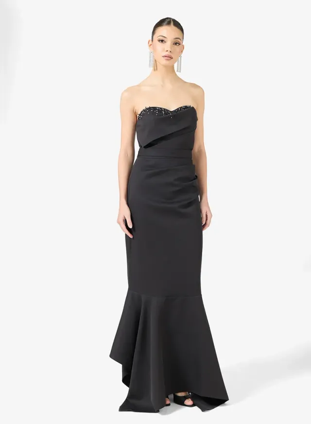 Black Sweetheart Neck Fit & Flare Maxi Evening Gown – image 5