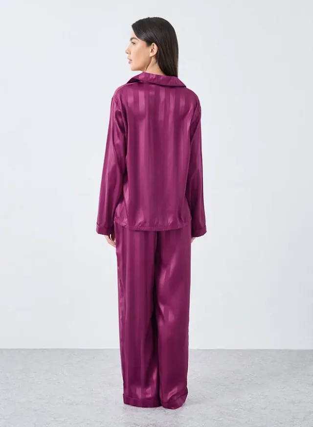 Styli Striped Satin Jacquard Pyjama Set Burgundy – image 5